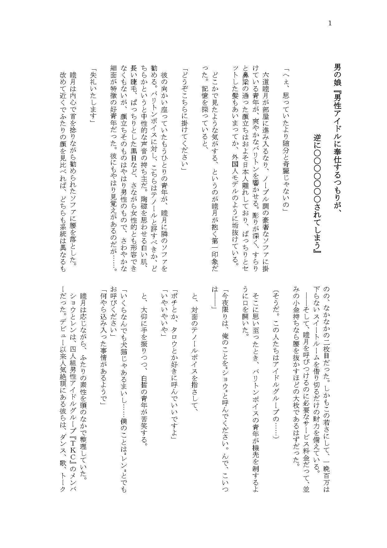 男の娘『男性アイドルに奉仕するつもりが逆に〇〇〇〇〇〇〇されてしまう』 サンプル 1