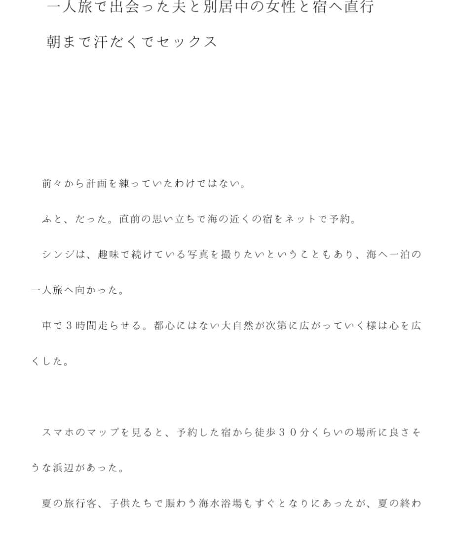 一人旅で出会った夫と別居中の女性と宿へ直行 朝まで汗だくでセックス サンプル 1