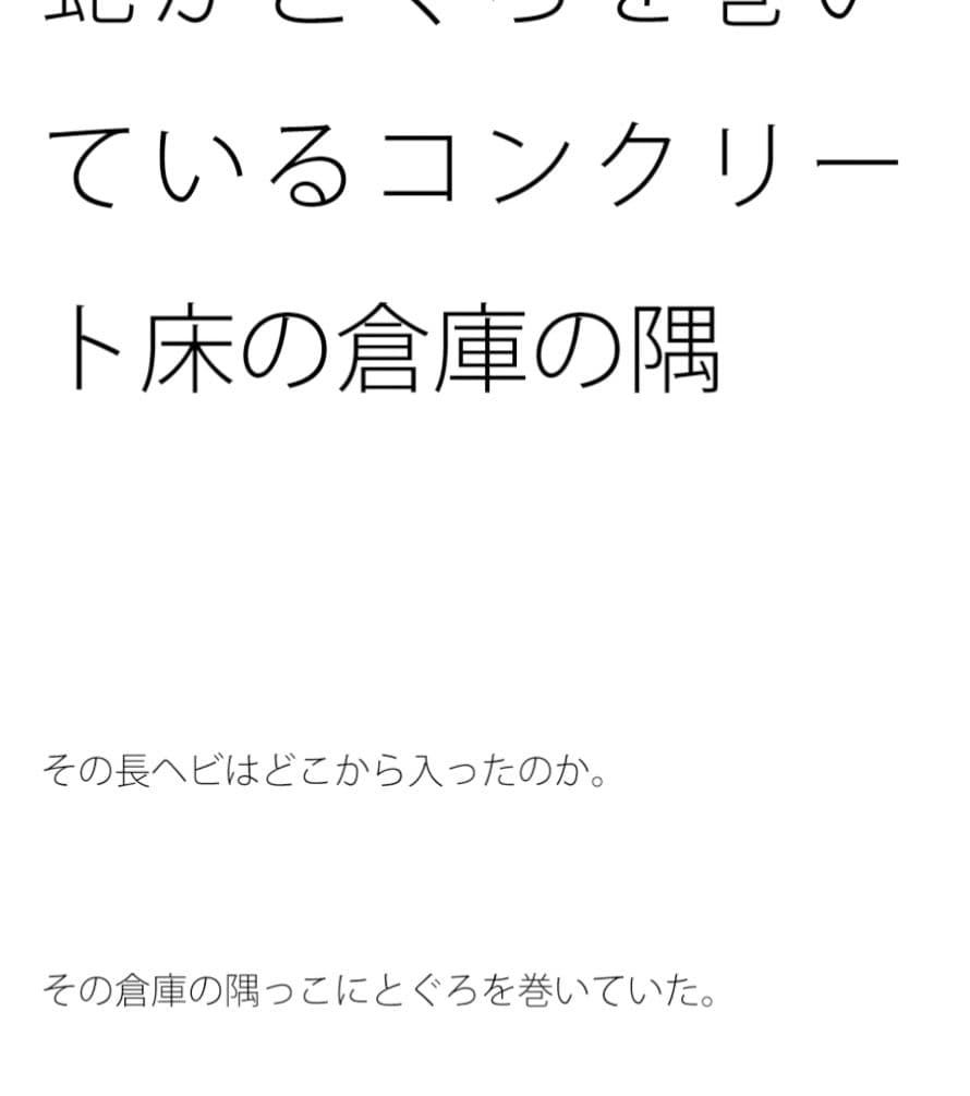 蛇がとぐろを巻いているコンクリート床の倉庫の隅 サンプル 1