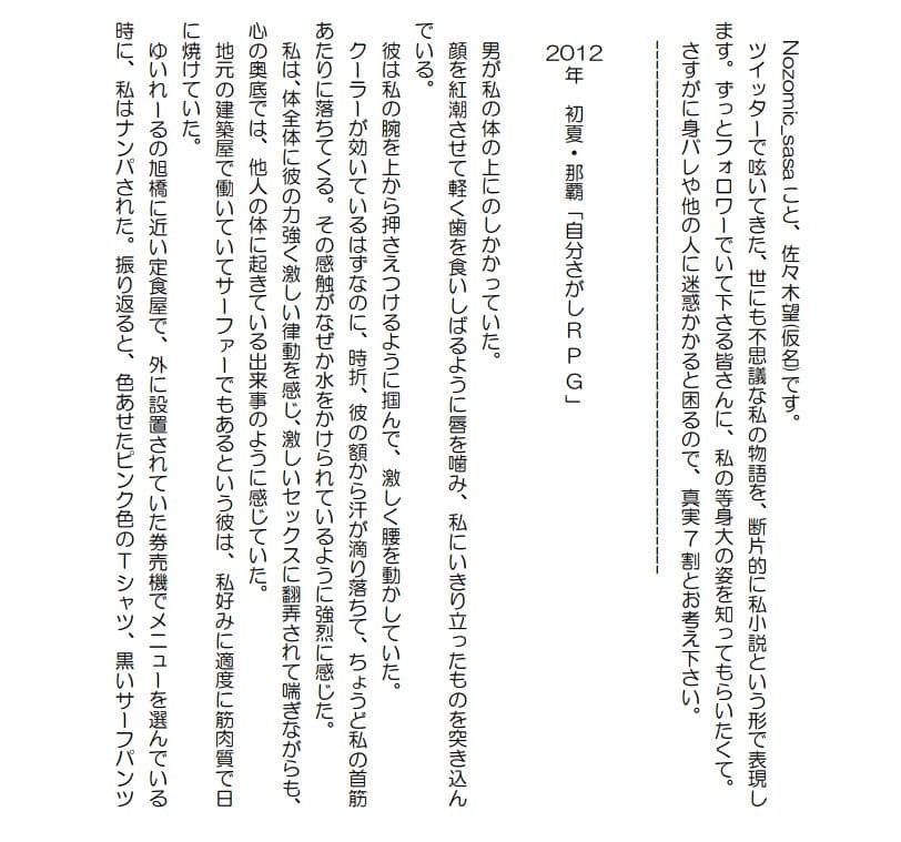 私小説N 「自分探しRPG」 サンプル 1