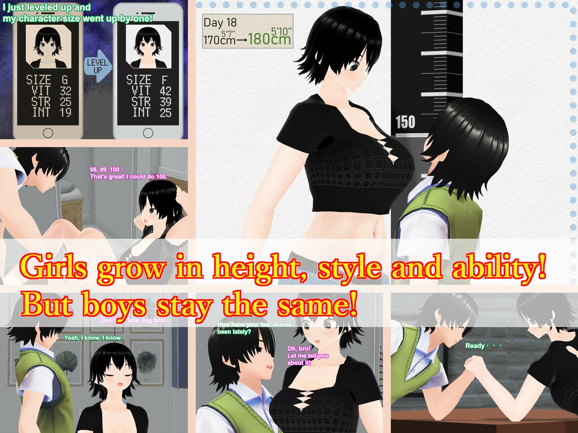 Outgrowing only girls， Overtake boys， Growth sound. Stat building game App Arc サンプル 1