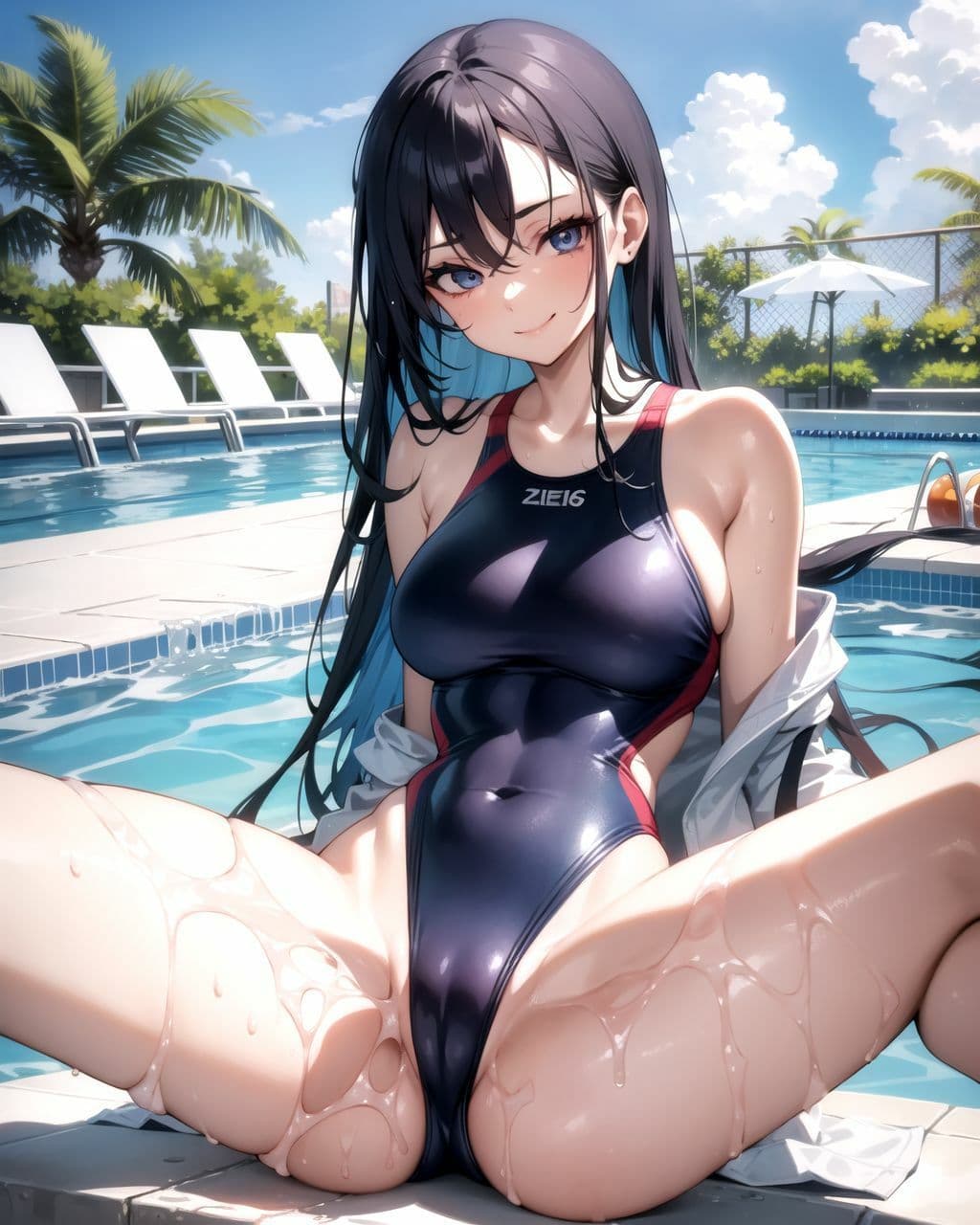 ハイレグ競泳水着の同級生が股をひろげて誘惑してくるイラスト集 サンプル 2