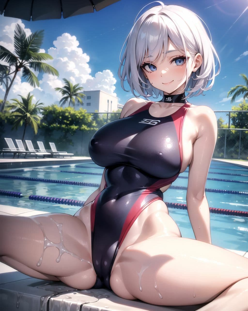 ハイレグ競泳水着の同級生が股をひろげて誘惑してくるイラスト集 サンプル 4