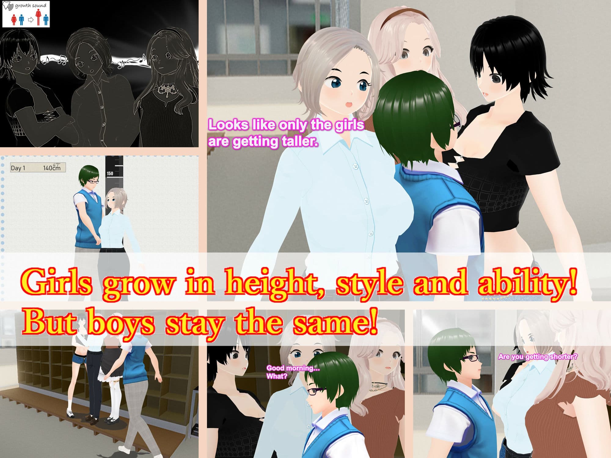Outgrowing only girls， Overtake boys， Growth sound. School shoe rack Arc サンプル 1