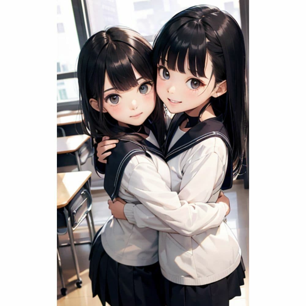 かわいい女の子が教室で抱き合っている サンプル 3
