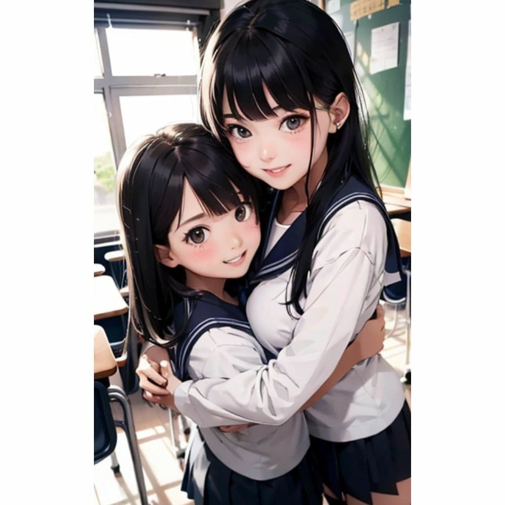 かわいい女の子が教室で抱き合っている サンプル 4