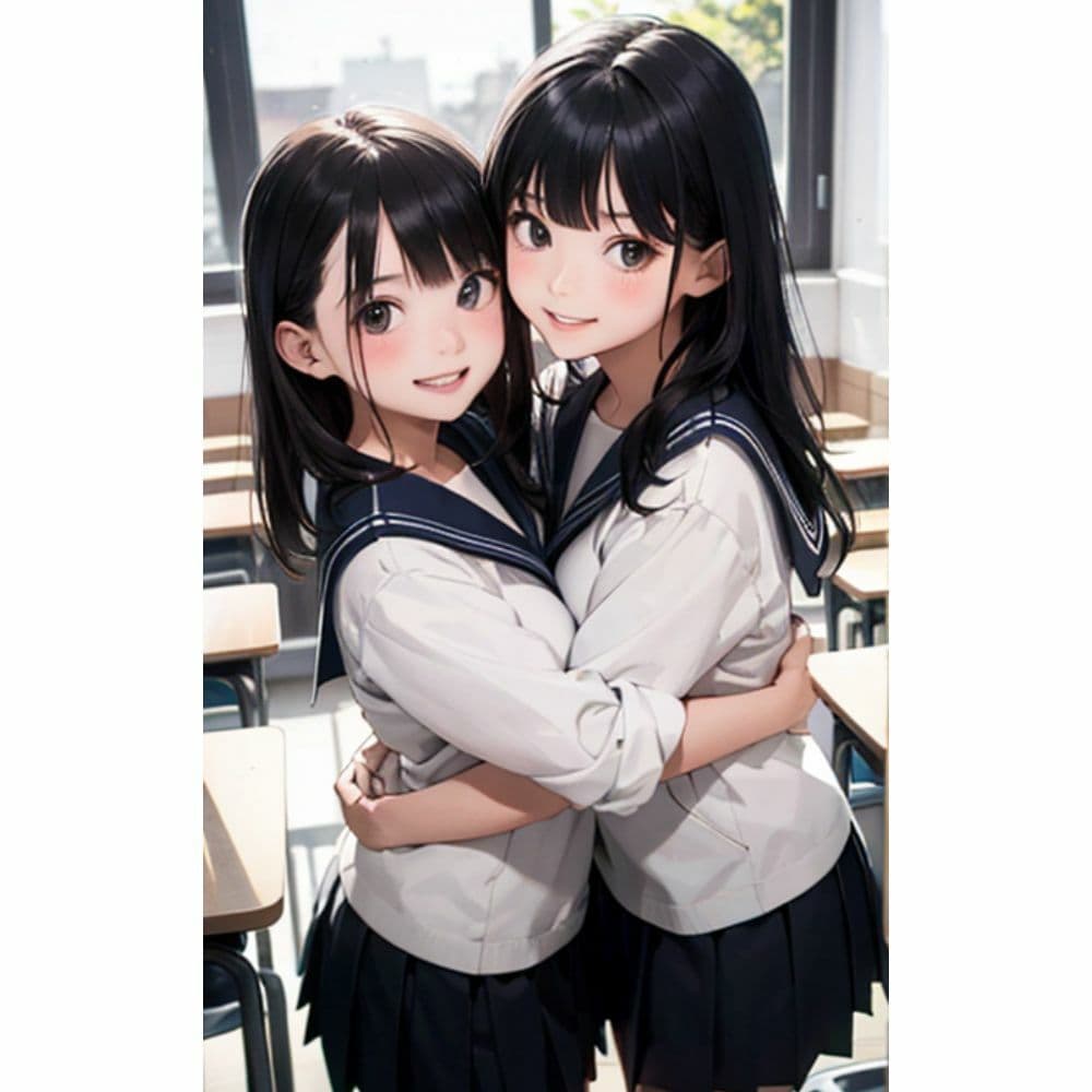 かわいい女の子が教室で抱き合っている サンプル 5