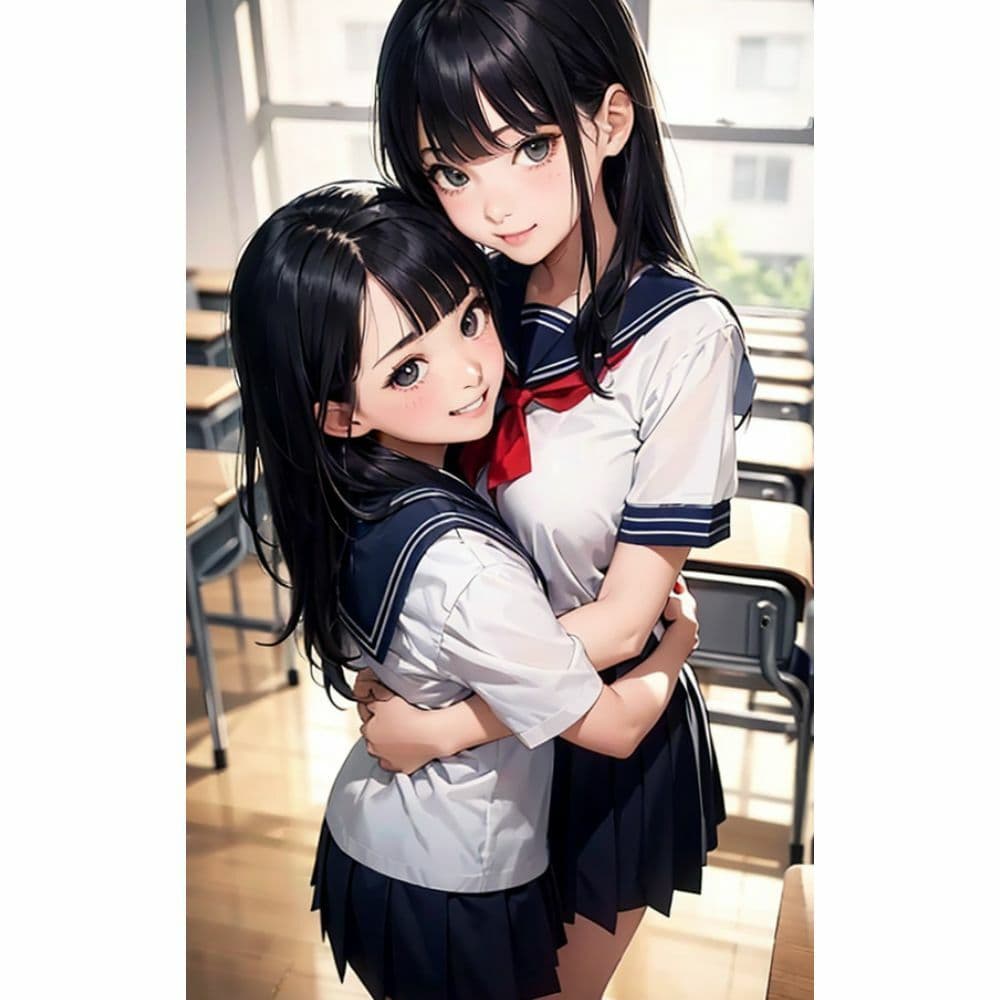 かわいい女の子が教室で抱き合っている サンプル 6