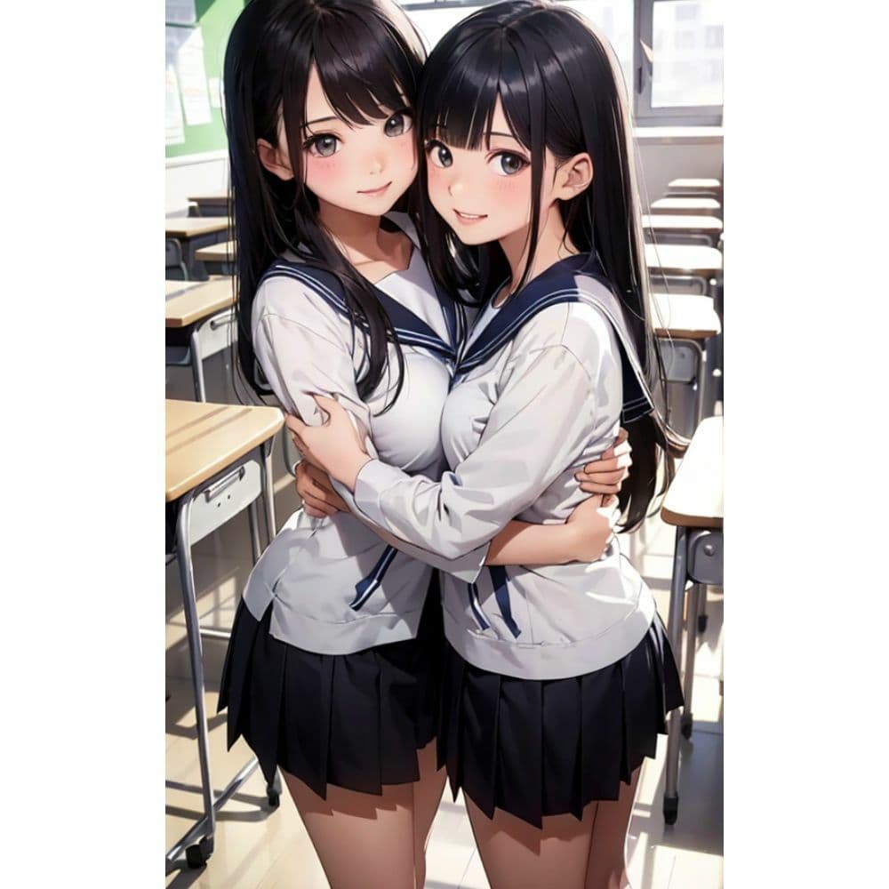 かわいい女の子が教室で抱き合っている サンプル 7