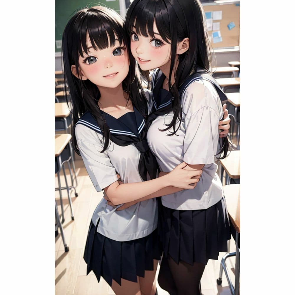 かわいい女の子が教室で抱き合っている サンプル 8