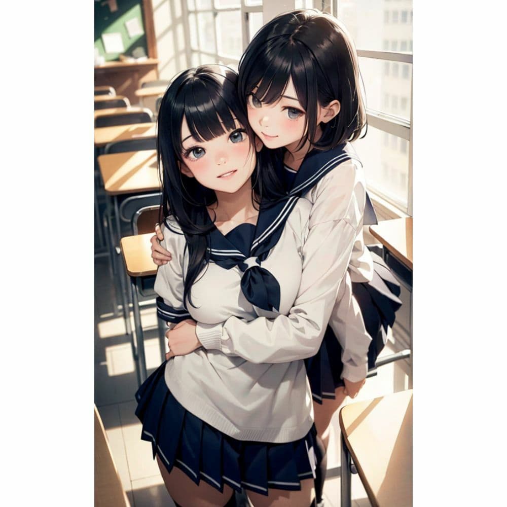 かわいい女の子が教室で抱き合っている サンプル 9