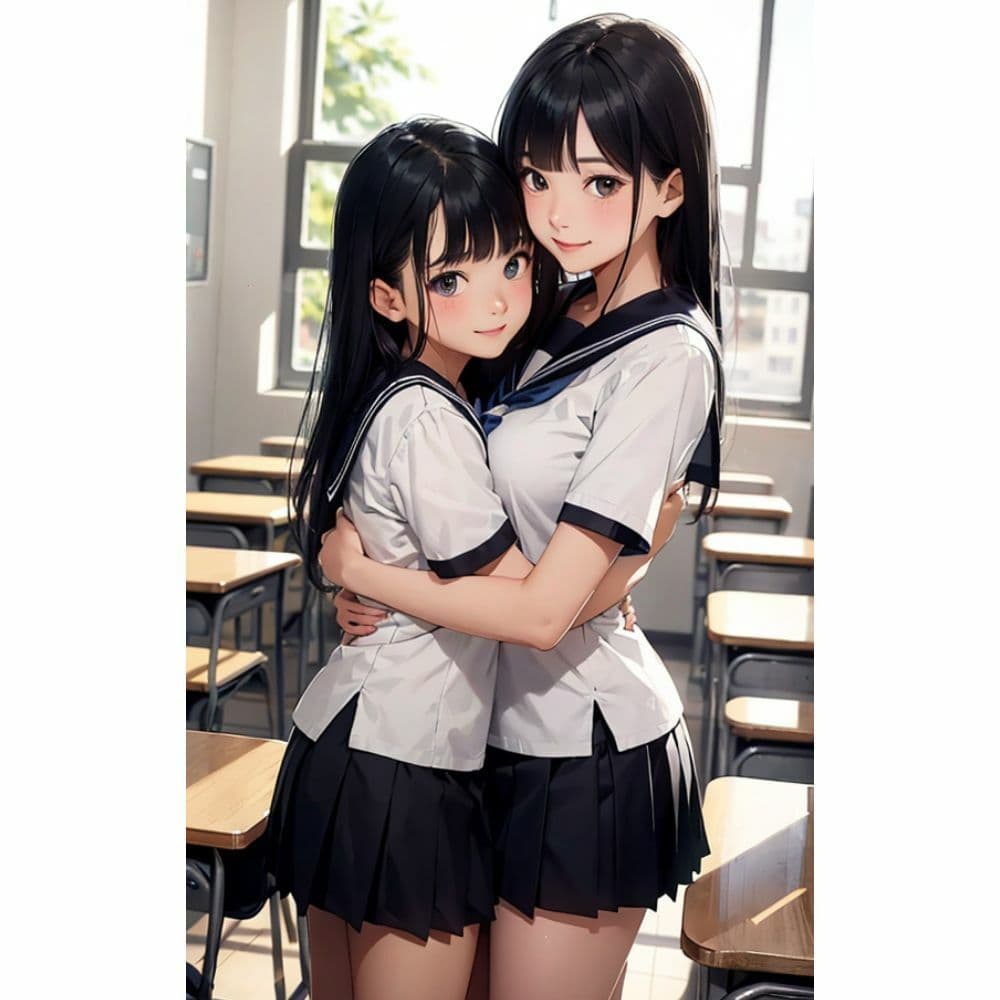 かわいい女の子が教室で抱き合っている サンプル 10
