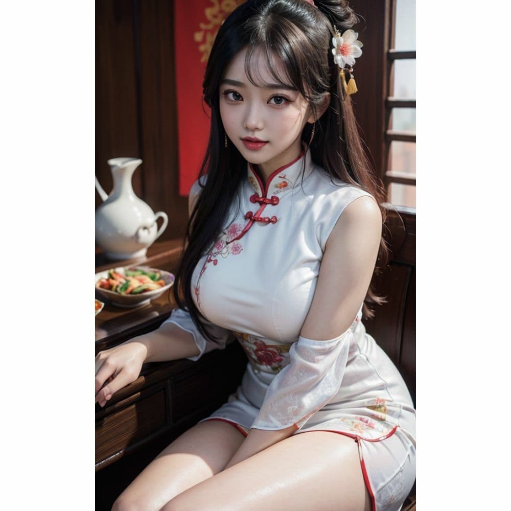 チャイナドレスを着た巨乳美女 サンプル 2