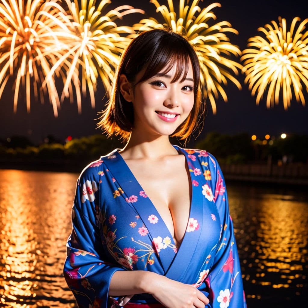 伝統的な花火と美女のコラボ サンプル 4