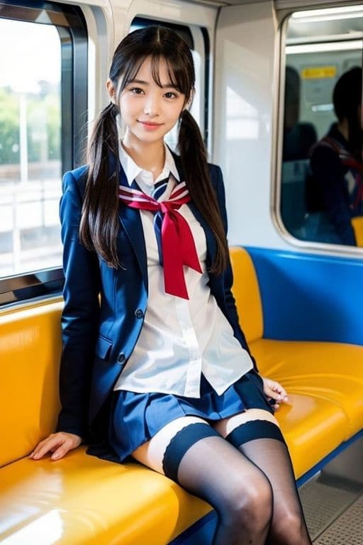 【スマホ用】電車の向かい席2〜ツインテOL〜 サンプル 1