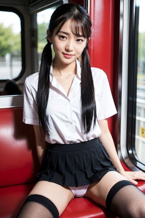 【スマホ用】電車の向かい席2〜ツインテOL〜 サンプル 6