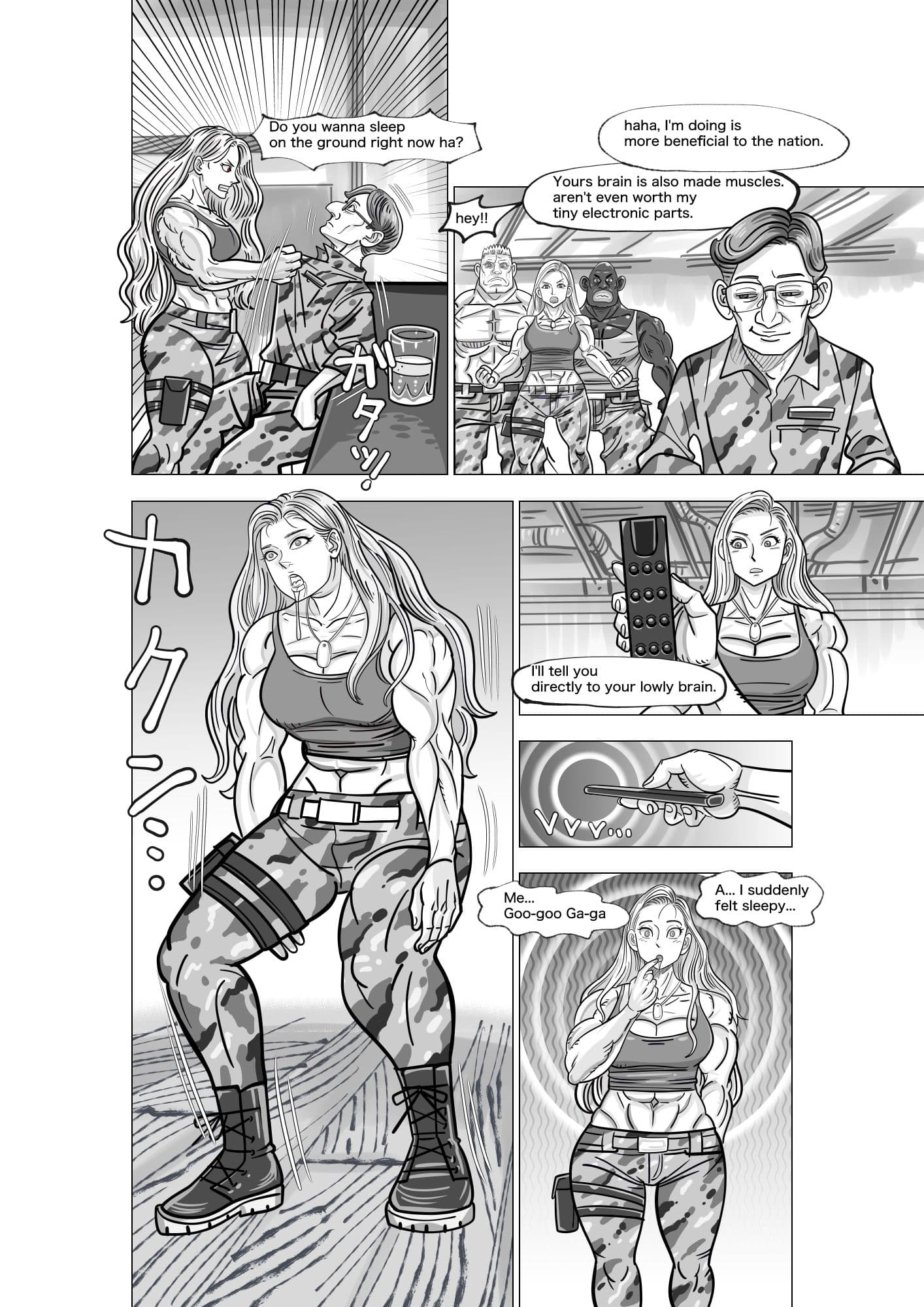 A comic where a female soldier is controlled as she pleases with a remote control 12 pages. サンプル 2