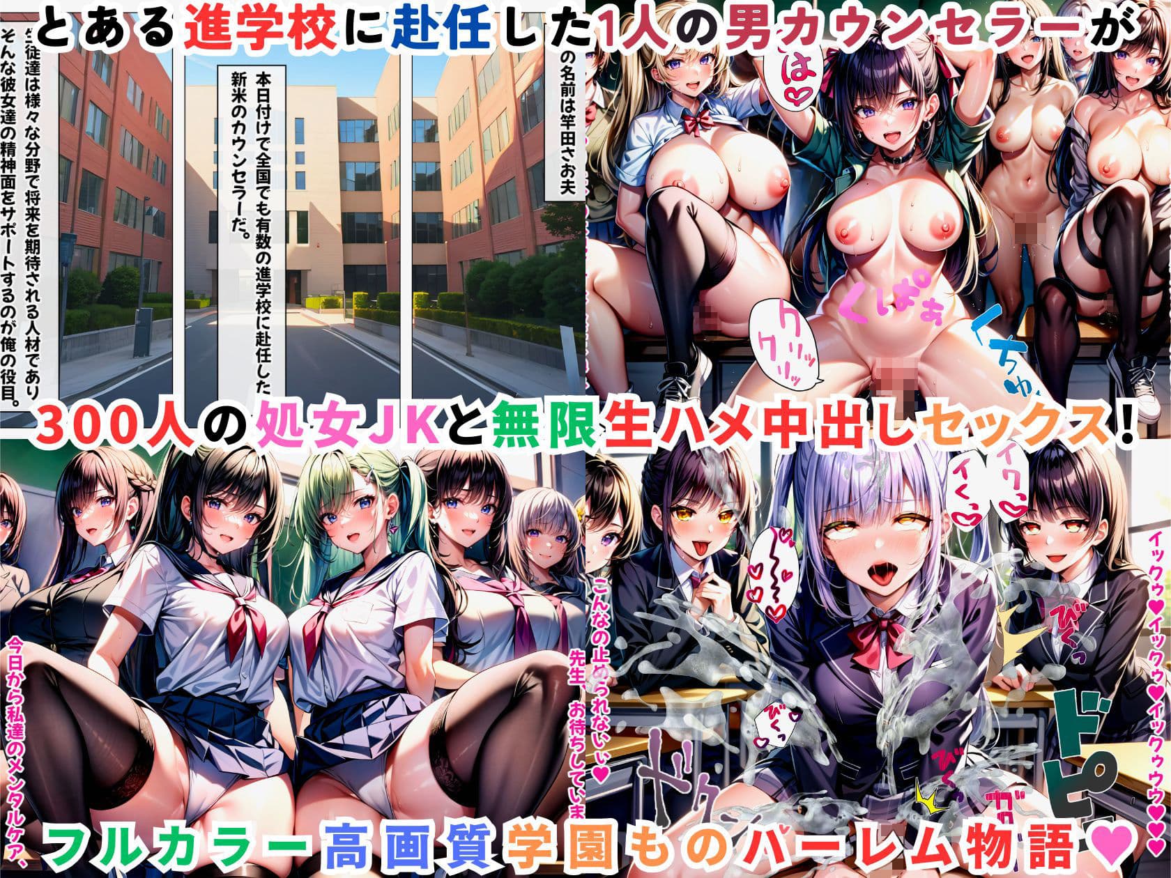 JKハーレム学園〜ハメてもハメても終わらない女子校生だらけのハーレム中出し学園生活〜【1ぺージ1コマのマンガ風完全ストーリー】 サンプル 1