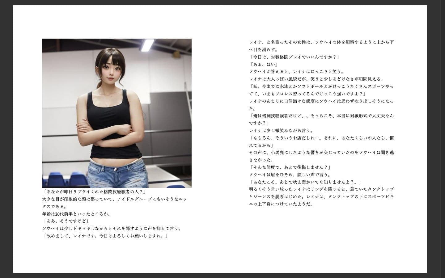 vsレイナ 〜格闘技経験者の俺が元水泳部の素人女にプロレスで負けるわけがない〜 サンプル 1