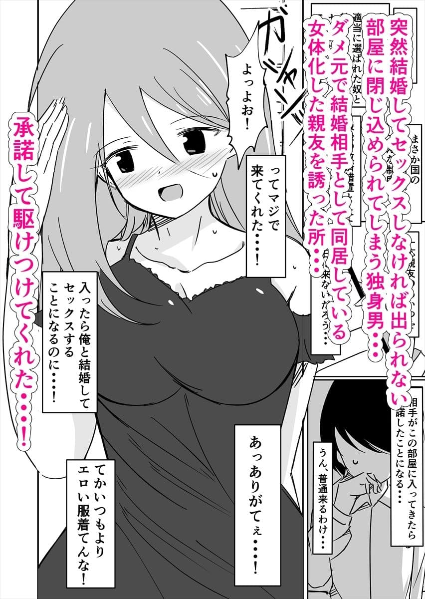 結婚してセックスしなければ出られない部屋に閉じ込められたので女体化した元男の親友と結婚してセックスすることにした サンプル 2