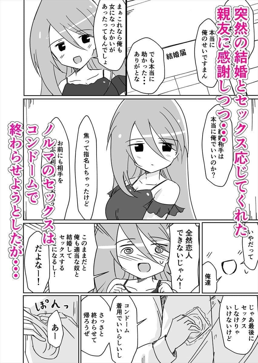結婚してセックスしなければ出られない部屋に閉じ込められたので女体化した元男の親友と結婚してセックスすることにした サンプル 3