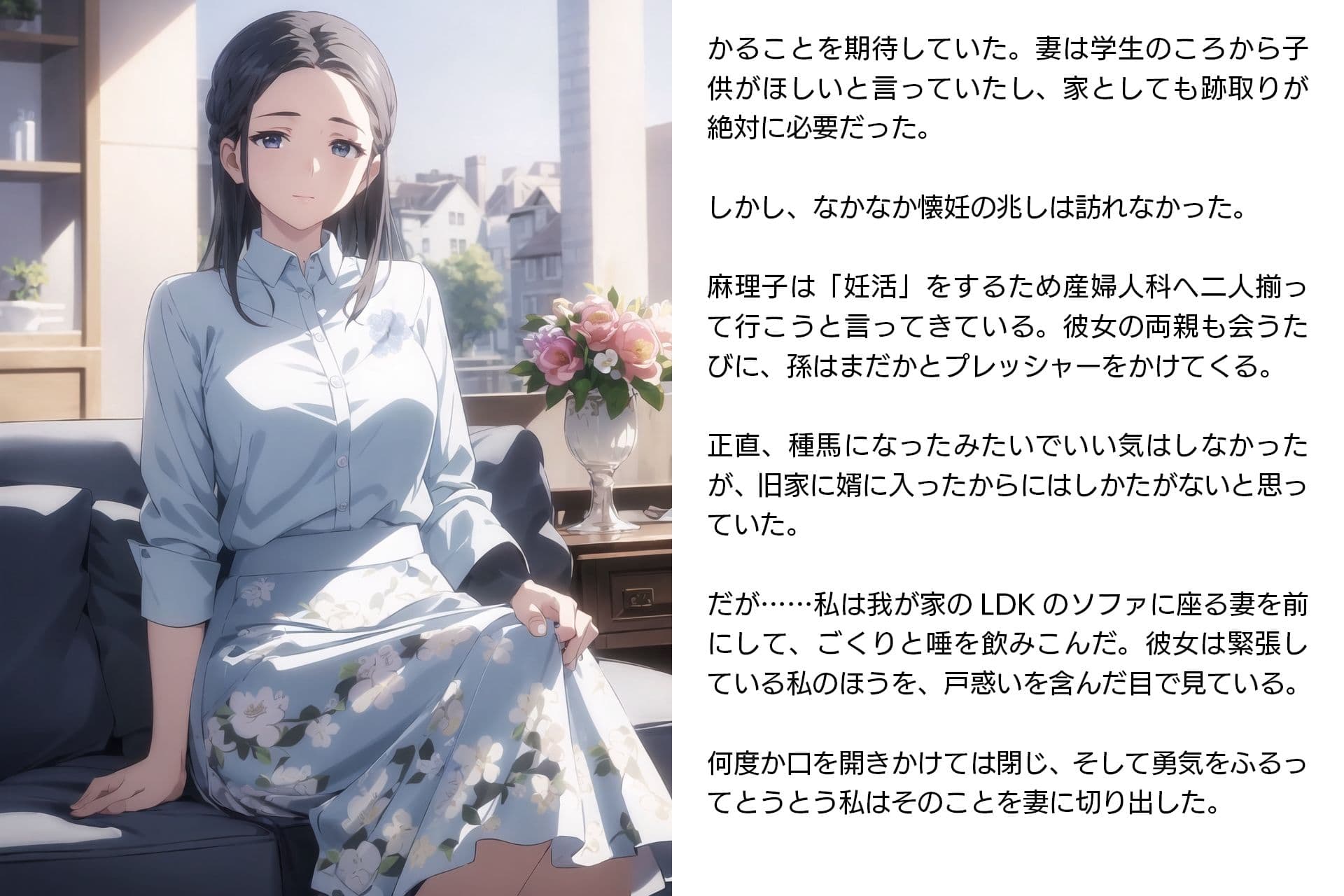 寝取らせ妻・麻理子〜「妊活」のため妻を他人の男に抱かせてみた（CGノベル/NTR） サンプル 4