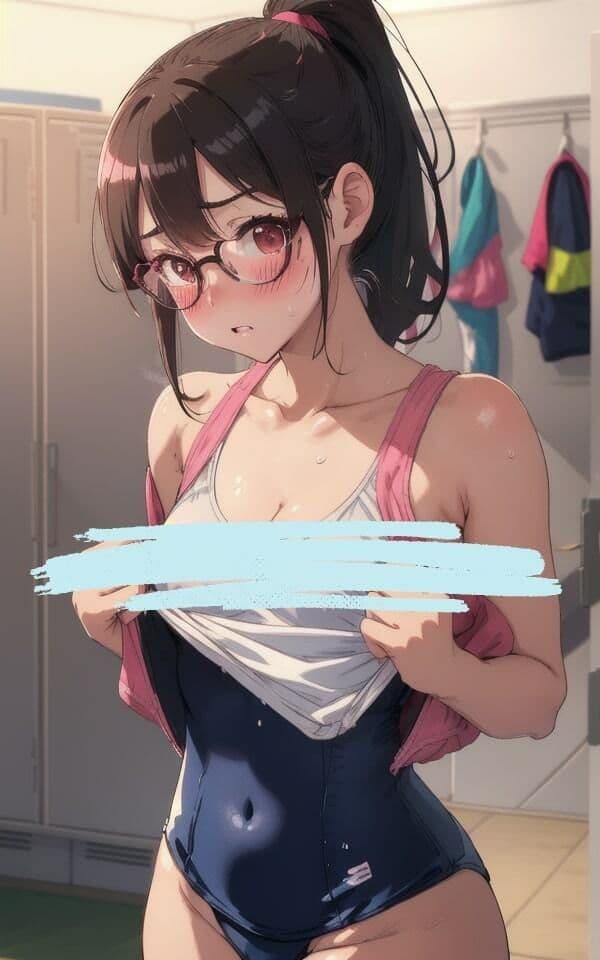 控えめなメガネっ子 スクール水着で恥じらい サンプル 1