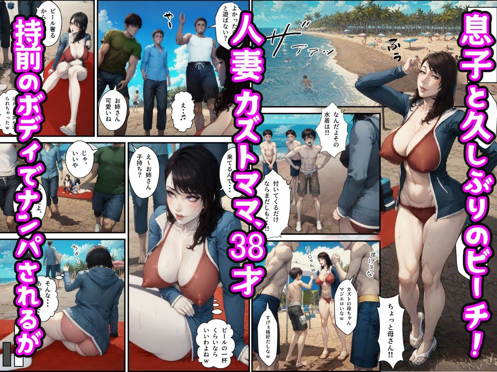 ママがビーチでさらわれた！？チャラ男と人妻熟女の夏 サンプル 4