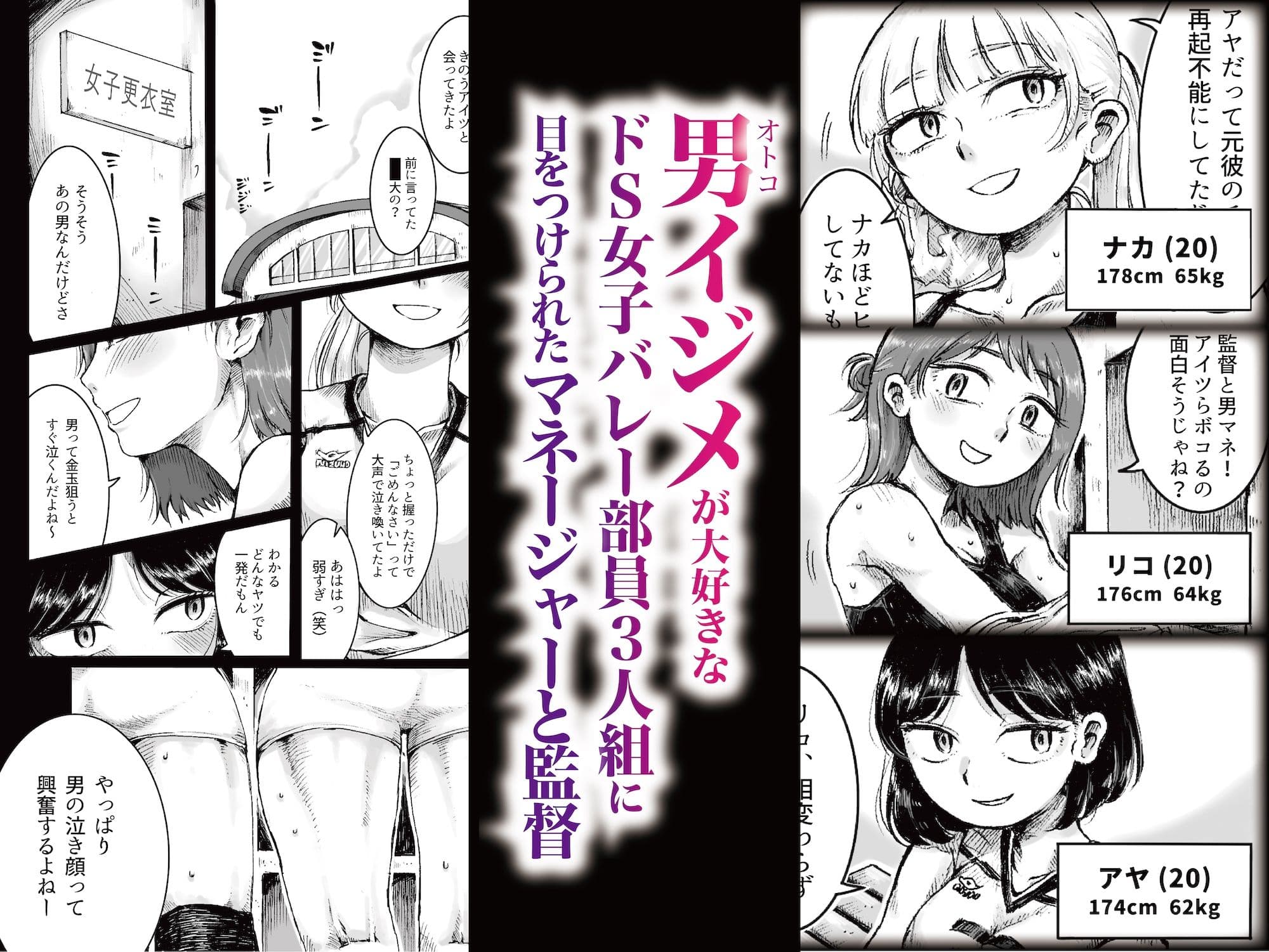 ドS女子バレー部員による男狩り合宿 〜オトコのくせに泣いて失禁しちゃうの?男廃業リンチのターゲットにされ強●M男堕ちさせられた若手監督と男子マネ〜 サンプル 1