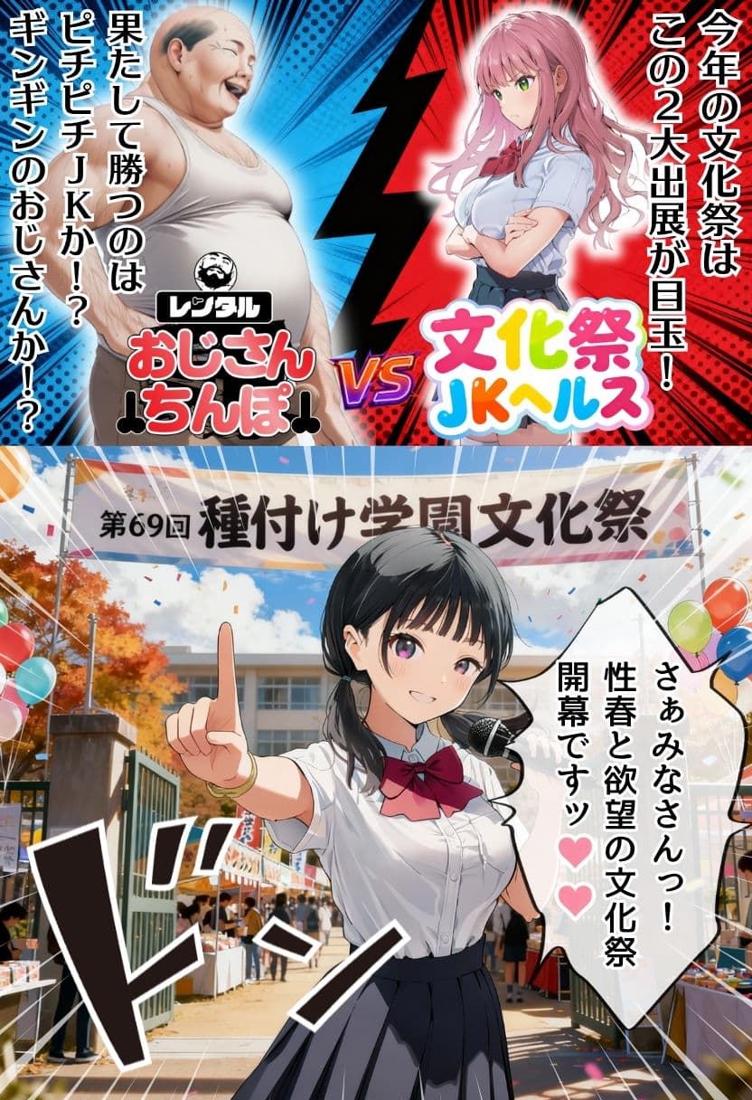 【大乱交】文化祭JKヘルス VS レンタルおじさんちんぽ サンプル 1