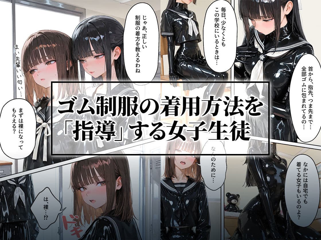 護謨学院『ラバーセーラー服着用レッスン』細身の女子生徒を包むボディスーツと滲む汗が滴る学生服 サンプル 5