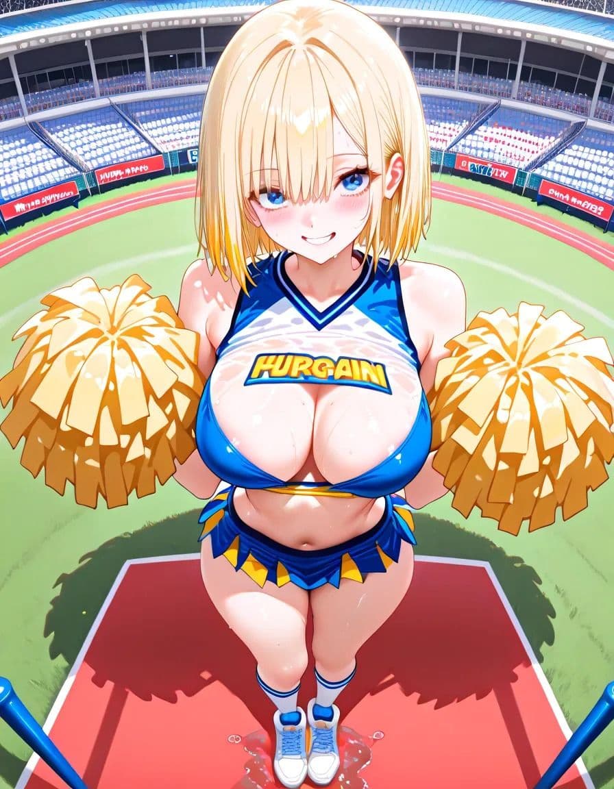 金髪ショートカット美少女がチアリーダー姿で汗だくぬれぬれエッチ写真集【AIグラビアモデル】 サンプル 3
