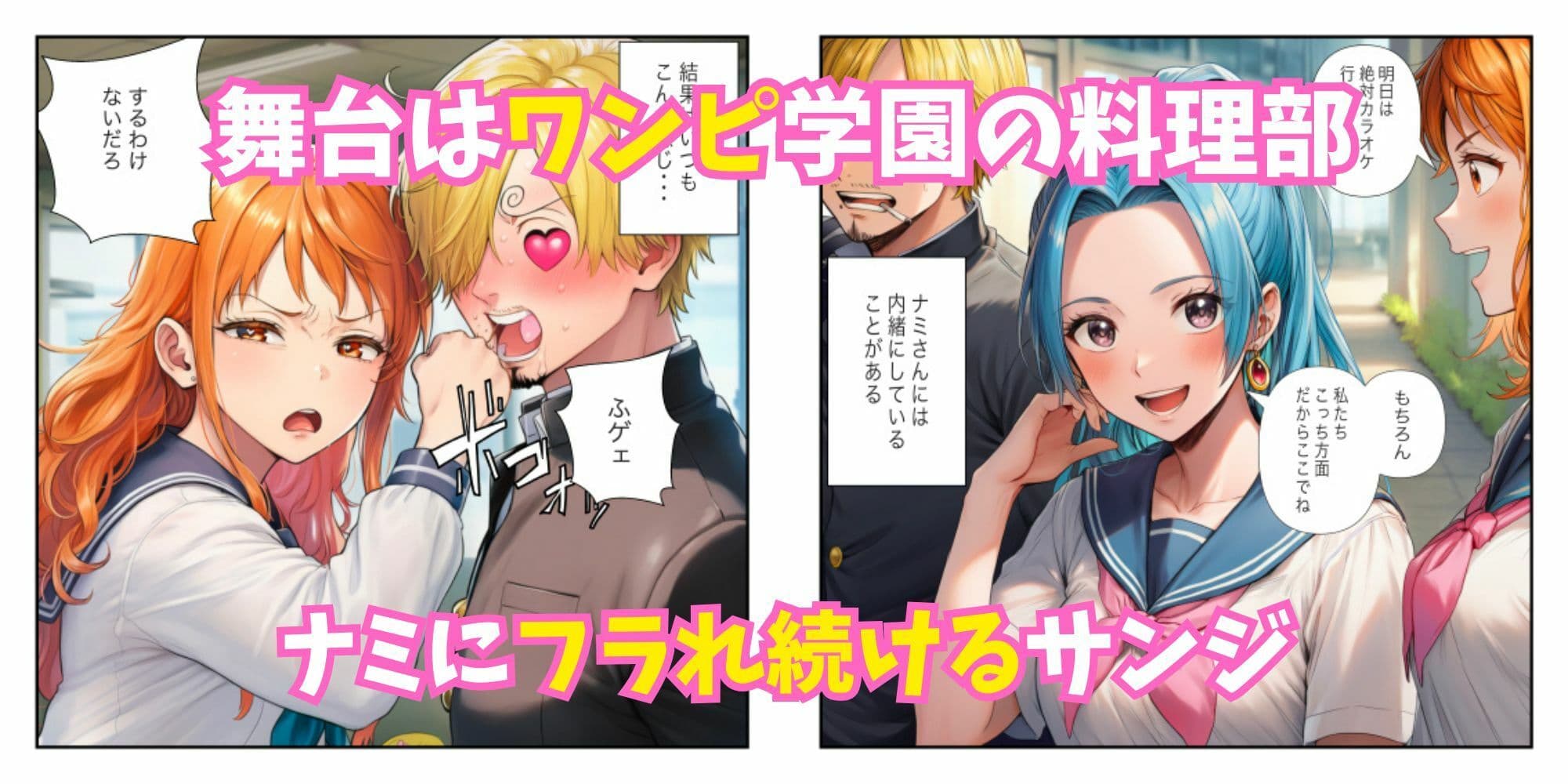 【ワンピ学園ハーレム】美女とサンジの制服えっち（ナミ・ボニー・ビビ） サンプル 1