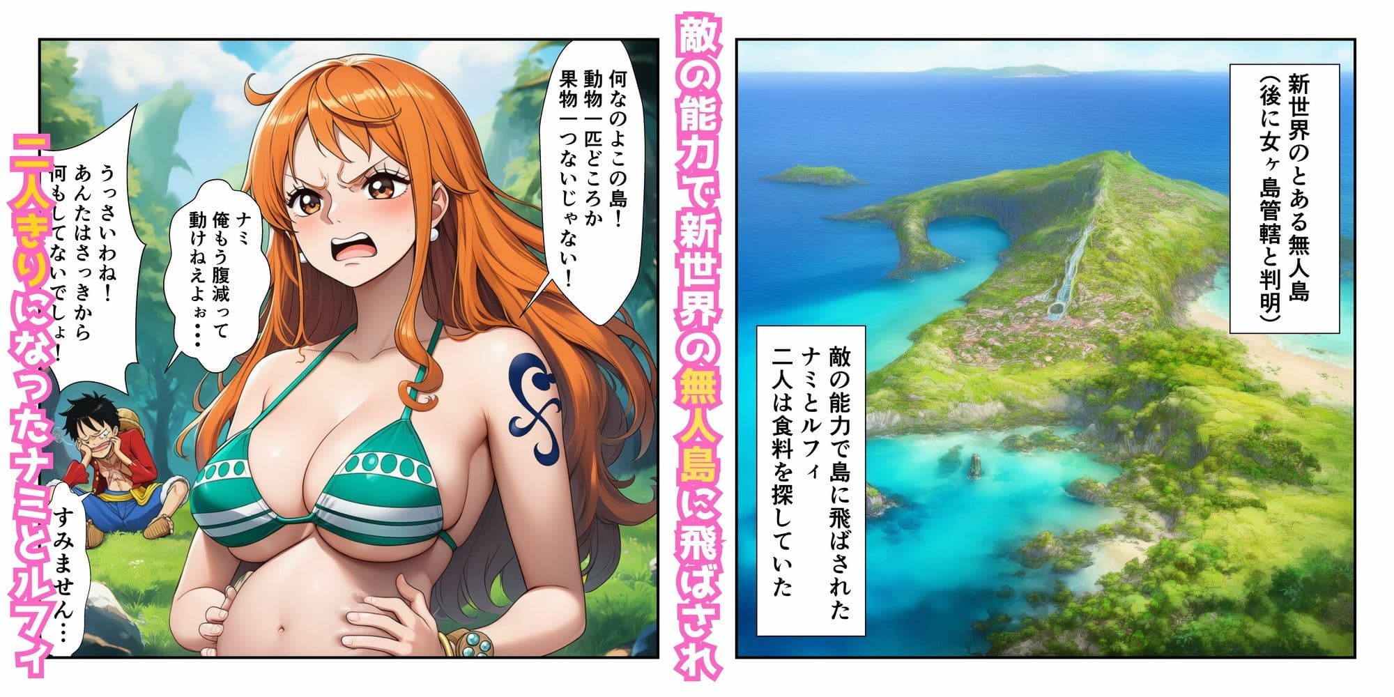 ハンコックの夜●いでルフィ覚醒！ ナミ＆ハンコック無人島イチャラブ中出し サンプル 1