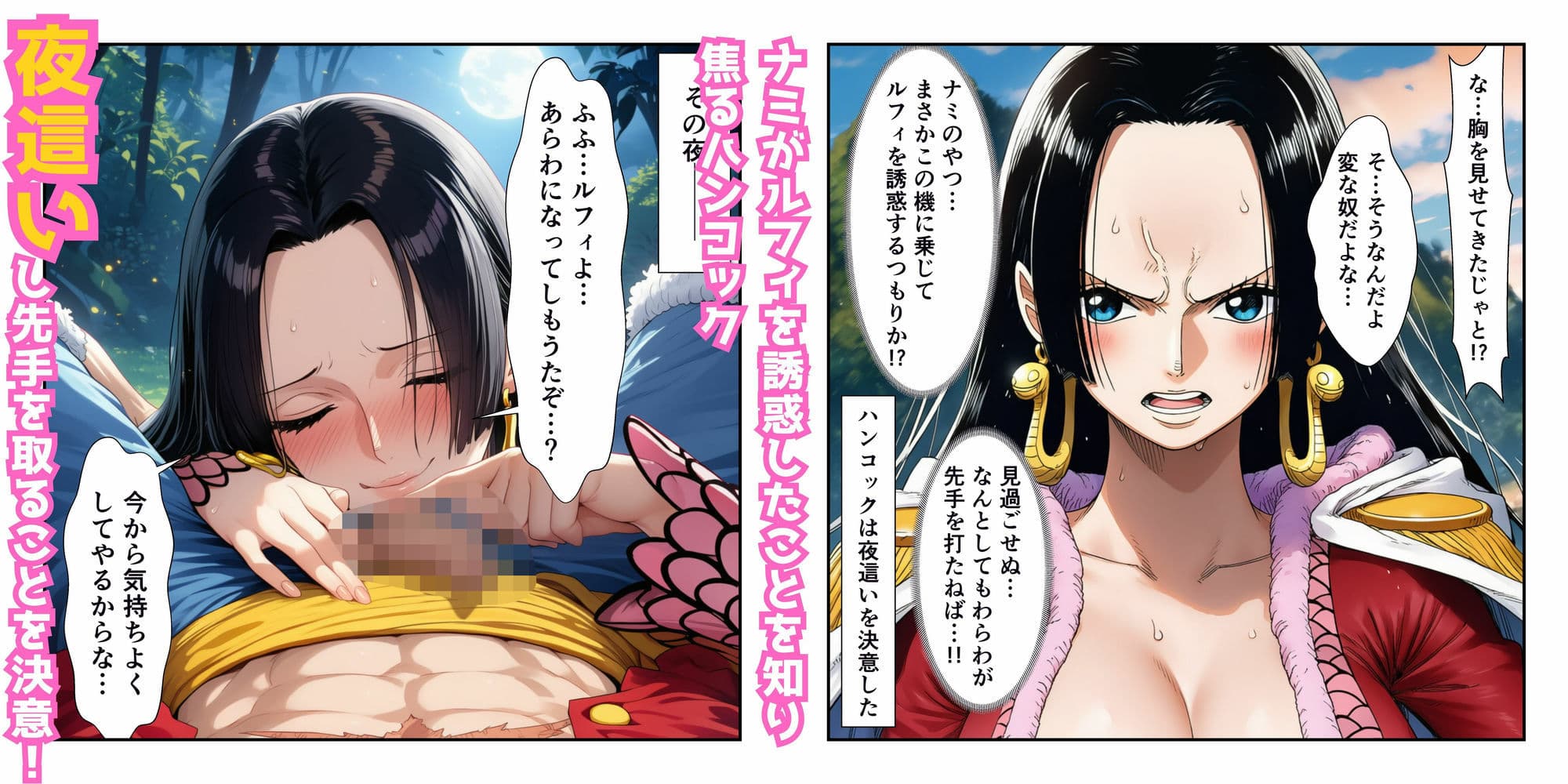 ハンコックの夜●いでルフィ覚醒！ ナミ＆ハンコック無人島イチャラブ中出し サンプル 5