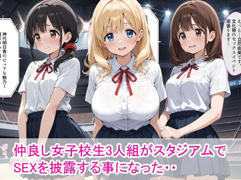 女子校生3人組が文化祭のスタジアムSEXイベントで中出しを披露した話 サンプル 1