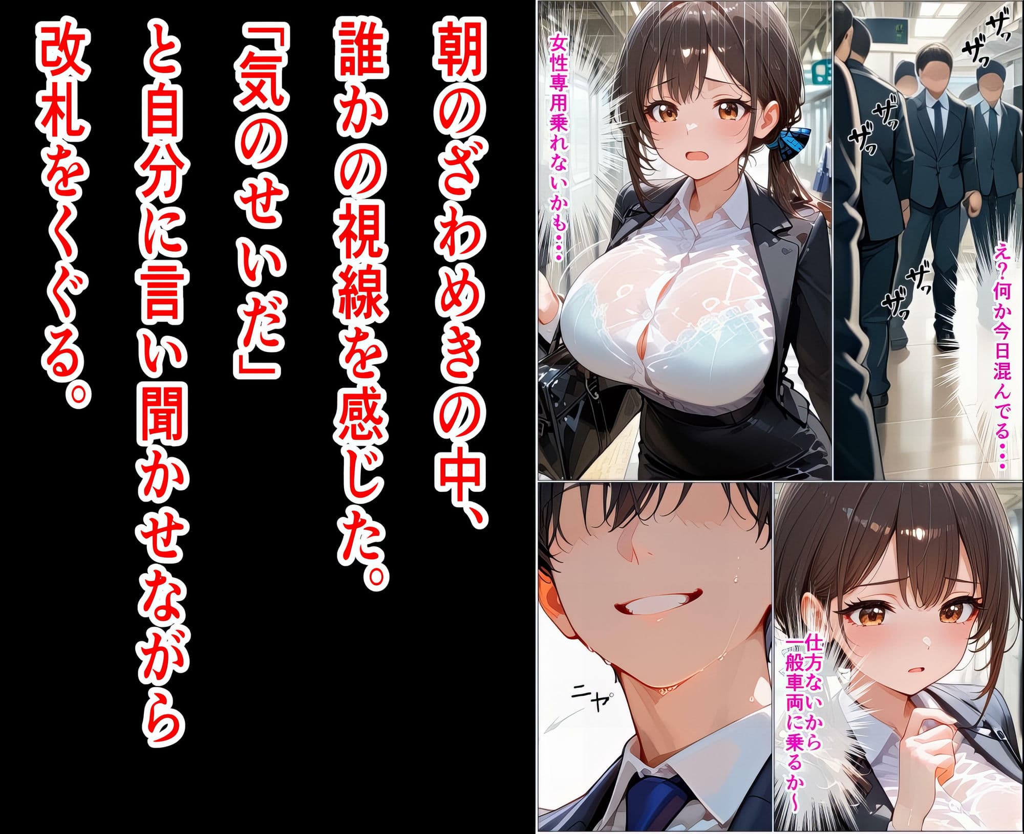 OLの私が満員電車の奥でイカされた話『つり革より先に掴んだモノ』 サンプル 1