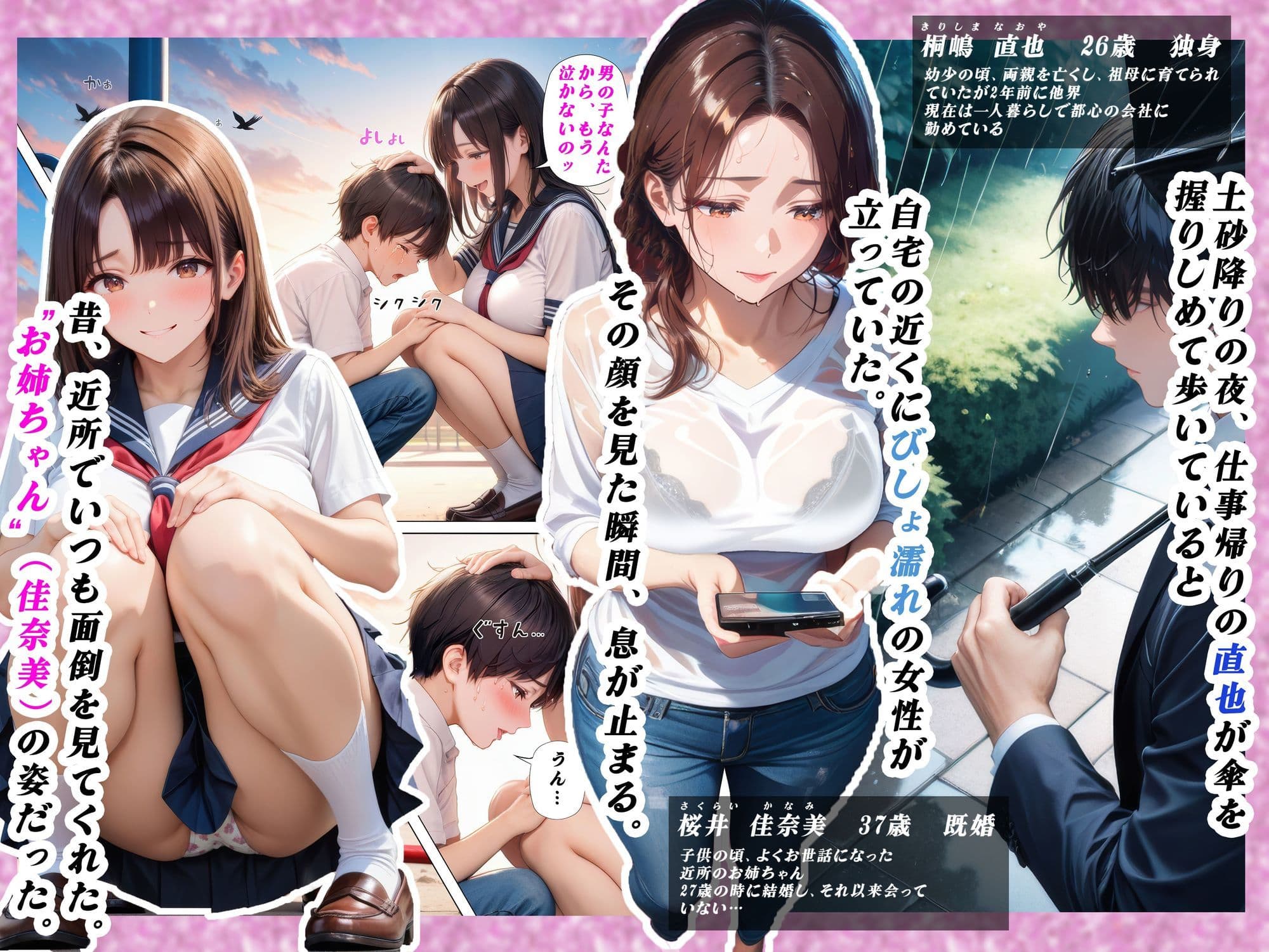 子○の頃よく遊んでくれた幼馴染みのお姉ちゃんと雨の中偶然再会 -外でも家の中でもびしょ濡れだった件- サンプル 1