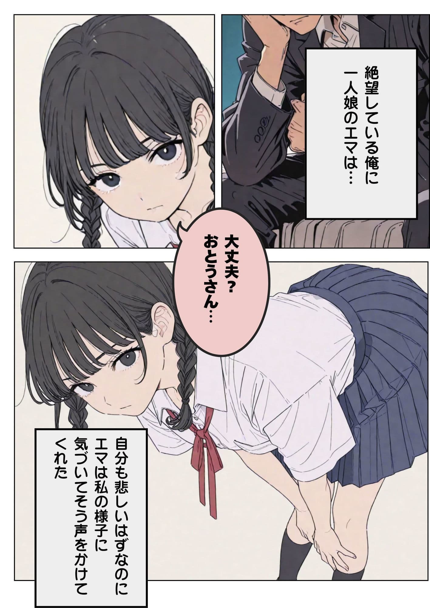 傷心の父親とそれを慰める娘 サンプル 1