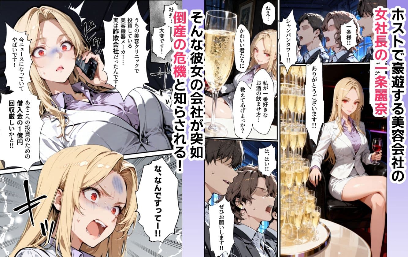 ホス狂い女社長、おち〇ぽ100本抜かないと出られない部屋、全員抜くまで帰れません! サンプル 1