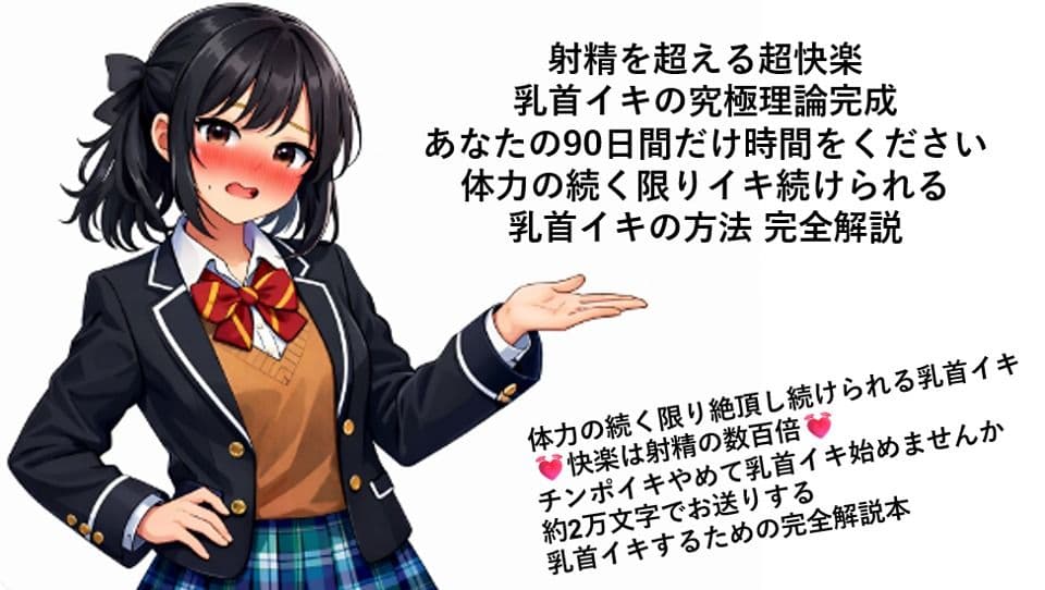 射精を超える超快楽 乳首イキ究極理論完成 あなたの90日間だけ時間をください 体力の続く限りイキ続けられる 乳首イキの方法 完全解説 何回だって体力の続く限り絶頂し続けられる乳首イキ 快楽は射精の数百倍 チンポイキやめて乳首イキ始めませんか 約2万文字でお送りする乳首イキするための完全解説本 サンプル 1