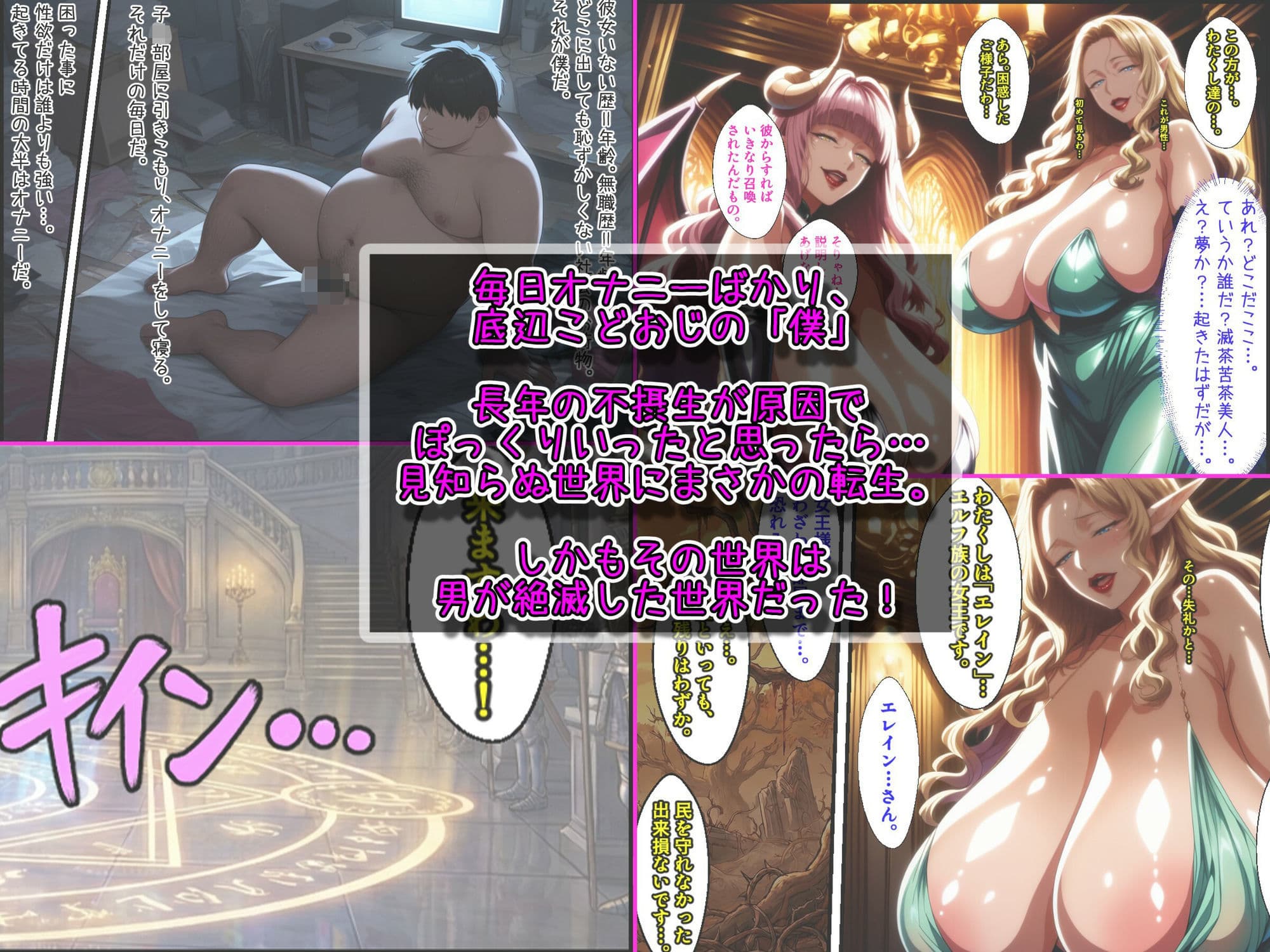 爆乳美女だけの世界に転生！爆乳サキュバス母娘も美熟女エルフ王女様も孕ませて世界を救う！ サンプル 1