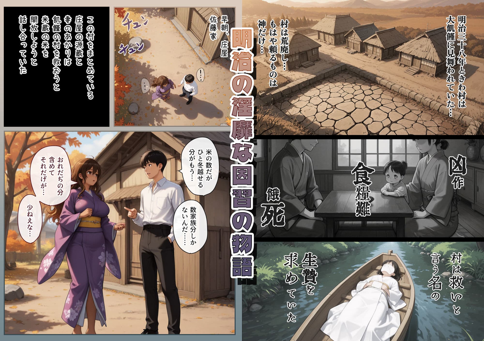 『明治助平浪漫譚』生贄にされた爆乳女は緊縛されてぬれぬれに、儀式はこれでヲハリ。「ムカサリ流し〜ヲハリ編」 サンプル 1