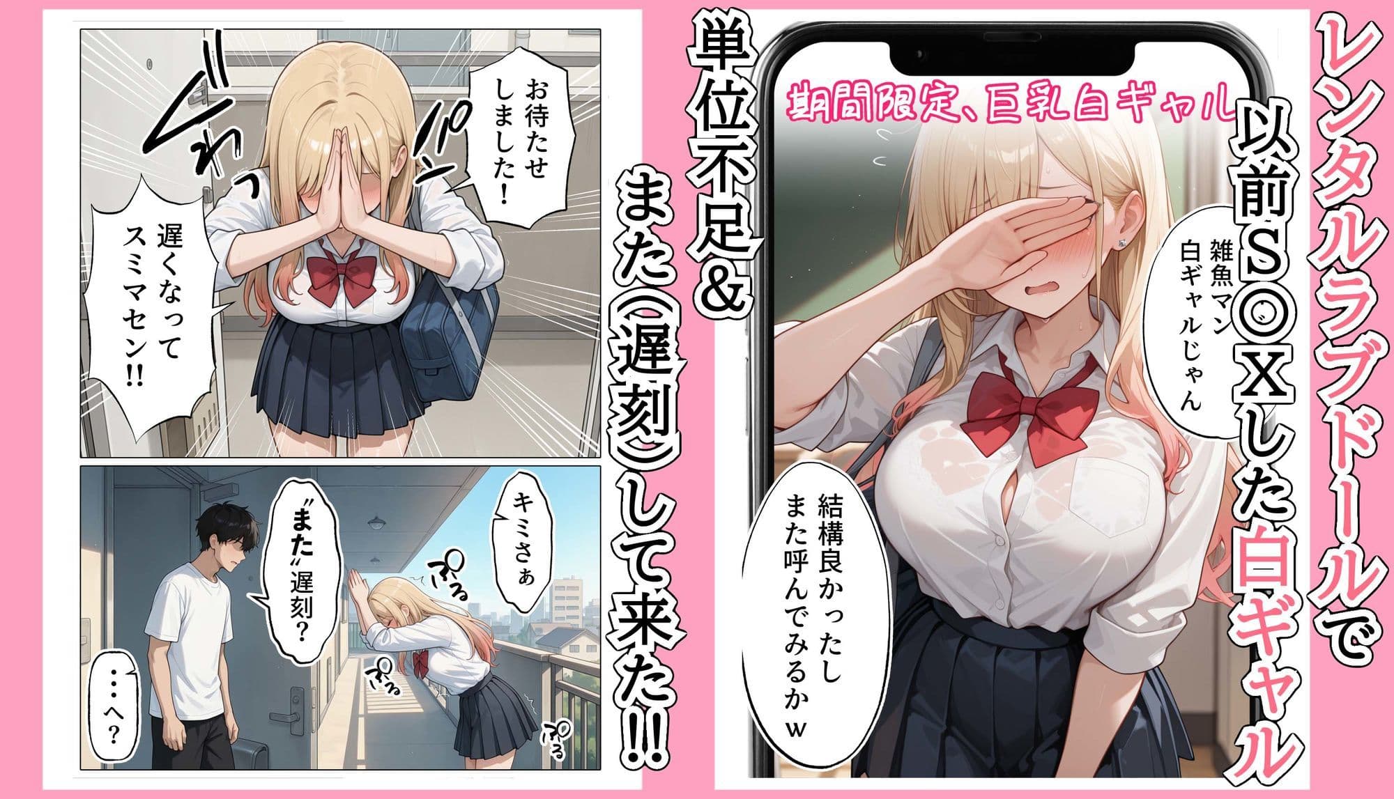 【続編:白ギャルJK2】ラブドール頼んだら、白ギャルJKが来た サンプル 1