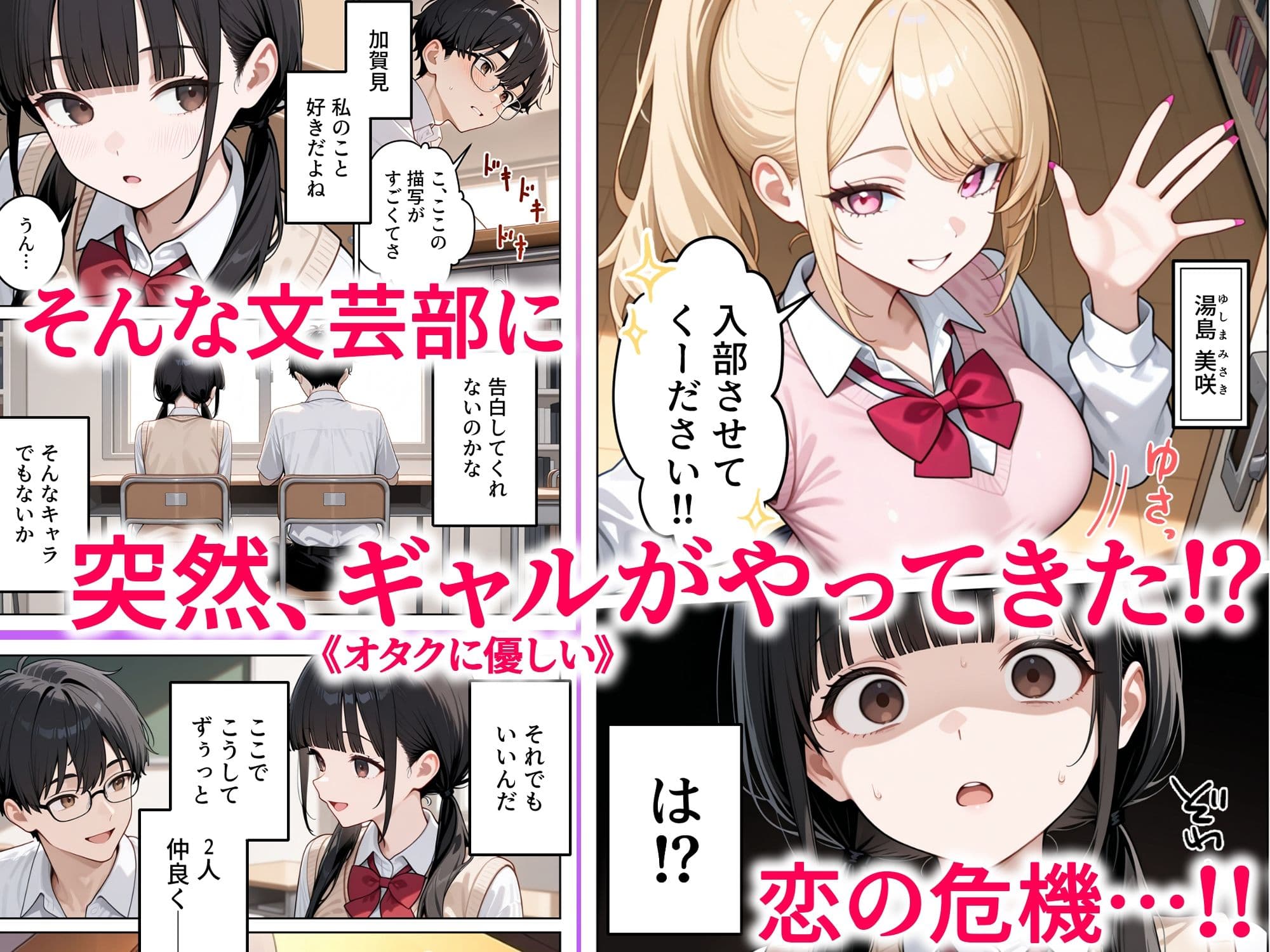 文芸部にギャルが来た！？〜地味巨乳と金髪ギャルの誘惑SEX〜 サンプル 2