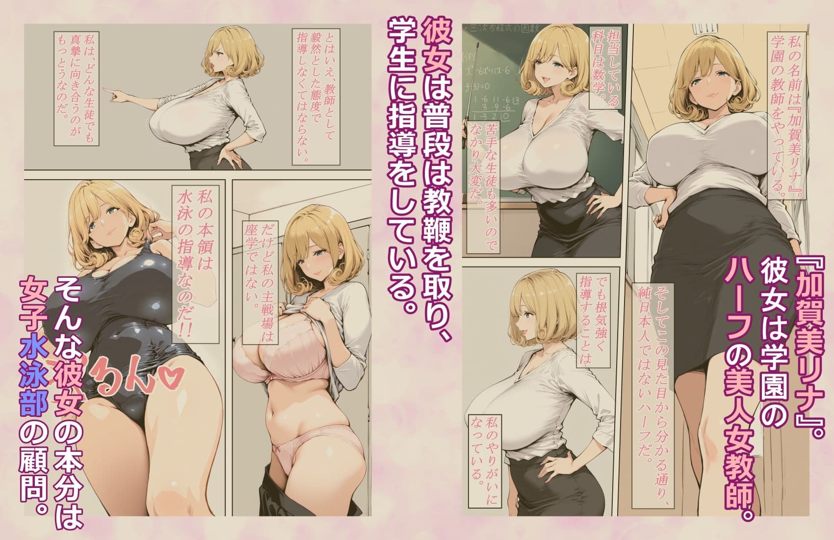 美人巨乳水泳教師に憑依したのでオナニーして教え子とレズセする!! サンプル 2