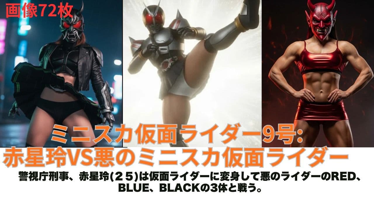 「肉弾変身 巡査部長・赤星玲:ミニスカ仮面ライダー9号 〜膨張する腿肉（ハムストリング）と白濁の残響〜」 サンプル 1