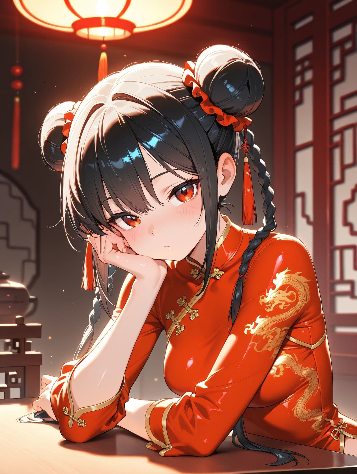 赤いチャイナ服を着た女の子と・・・ サンプル 2