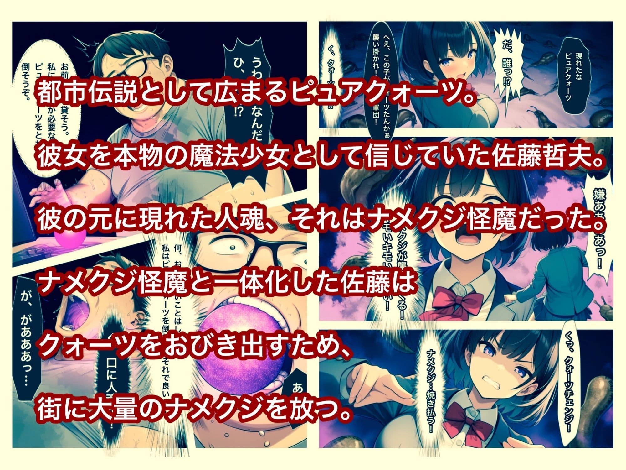 魔法少女ピュアクォーツvsナメクジ怪魔とキモ男  ふたなり化人格排泄で大ピンチ サンプル 1