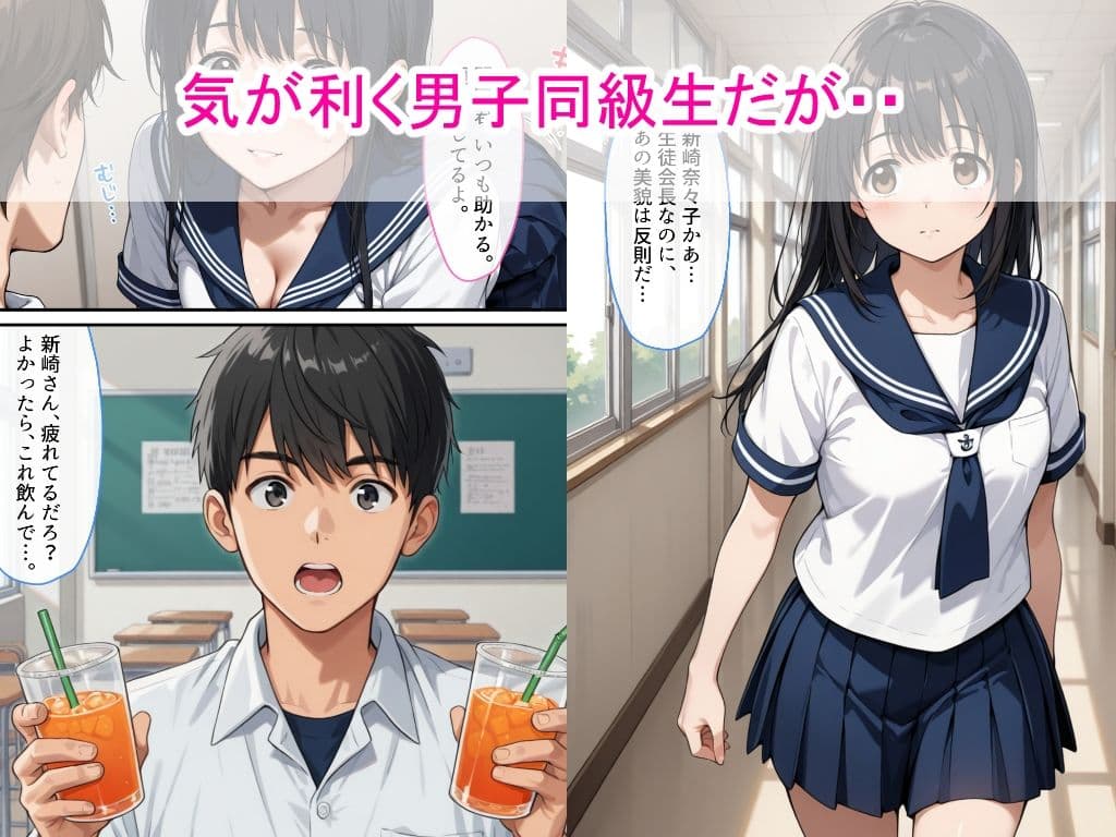 【スマホ快適版】セーラー服生徒会長を同級生が媚●入りジュースで支配して辱め中出しをした話 サンプル 1